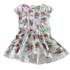 NEXT UK Girls Dress 2-3 2T 3T Toddler Girl Pretty Floral Lace Hi-Lo Flowers
